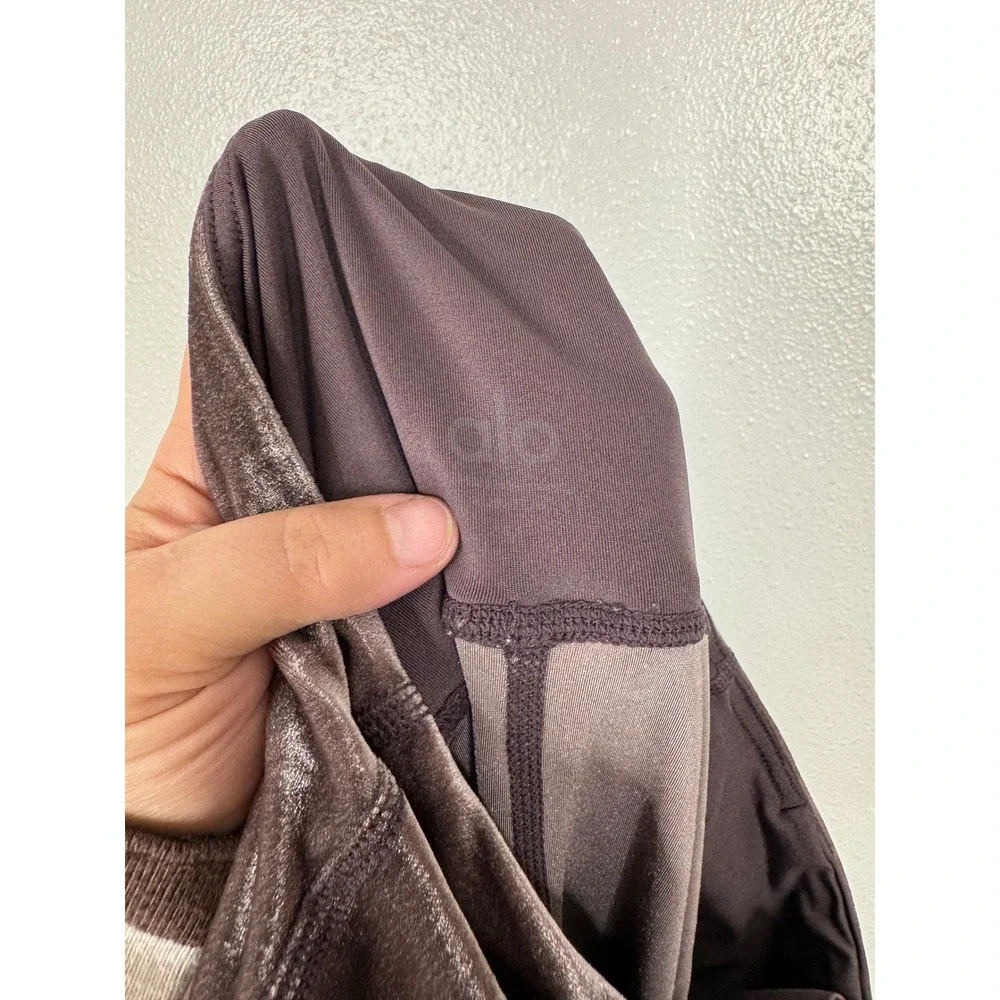 Alo Yoga High Waist Lush Velvet Leggings Purple Brown Crushed Velvet Small